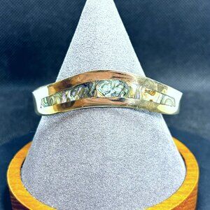 Vintage Alpaca Silver Multicolor Abalone Inlay Contoured Cuff Bracelet Size L